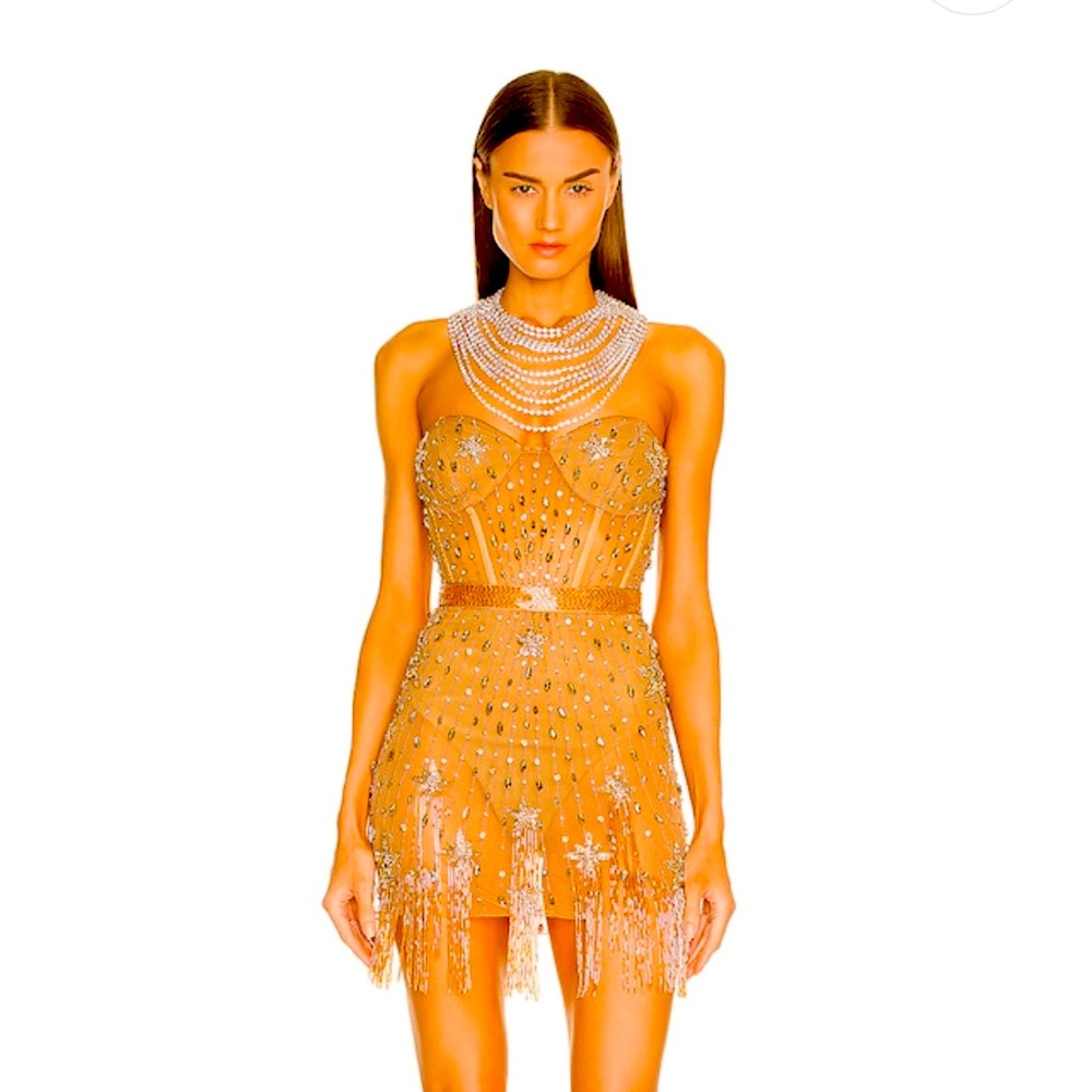 dundas x revolve Marilyn Embellished Mini Dress in Gold
